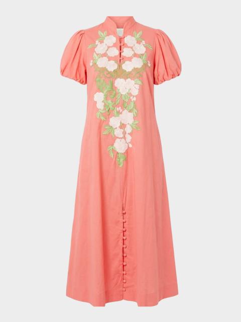 MESTIZA NEW YORK Elliana Floral-Embroidered Midi Shift Dress