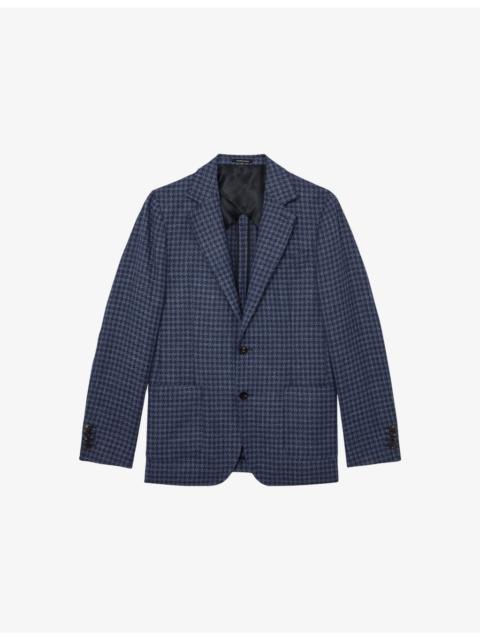 REISS Romana Notch-Lapel Dogtooth Wool and Linen Blazer