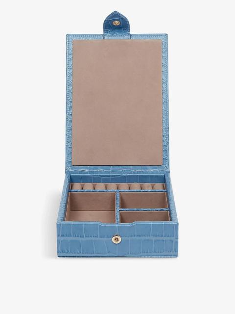 Smythson Mara travel tray croc-embossed leather jewellery box