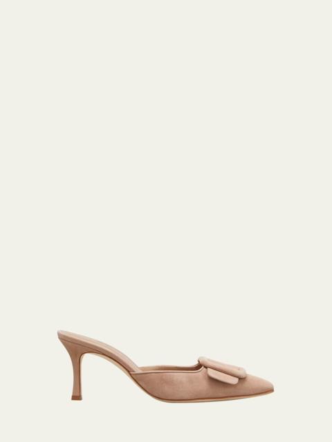 Manolo Blahnik Maysale Suede Buckle Mid-Heel 70mm Mules