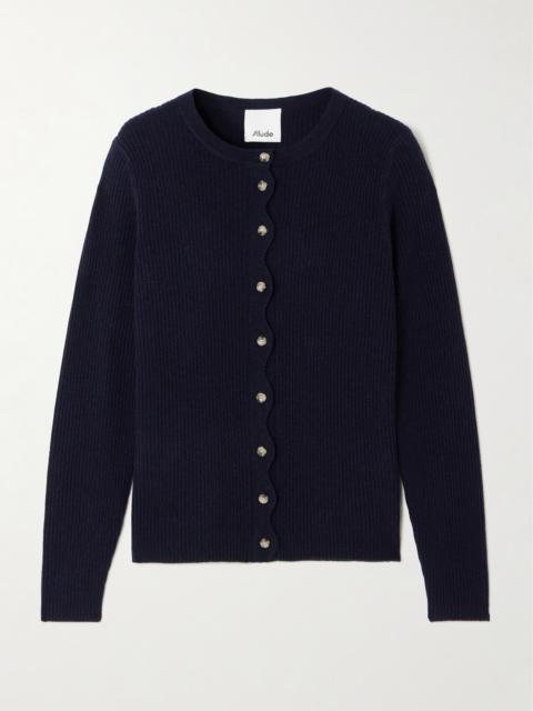 Allude Scalloped Ribbed Wool And Cashmere-blend Cardigan