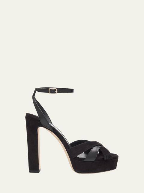 JIMMY CHOO 120mm Kove Mixed Leather Platform Sandals