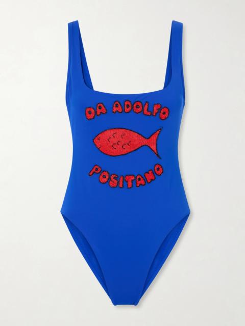 STAUD + Da Adolfo Lea Beaded Swimsuit