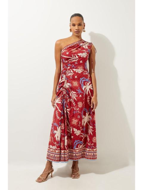 KAREN MILLEN Printed Cotton Voile One Shoulder Midi Beach Dress