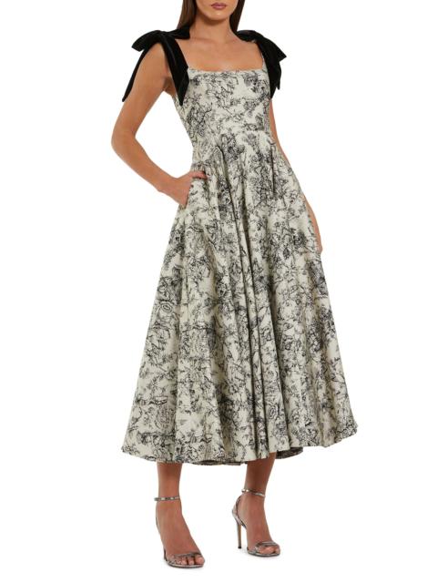 MAC DUGGAL Women's Brocade Bow A-Line Midi-Dress - Black Multi