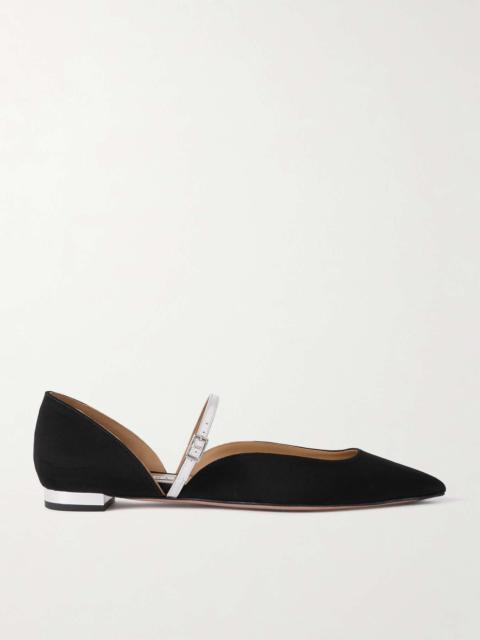 Bellezza metallic faux leather-trimmed grosgrain flats