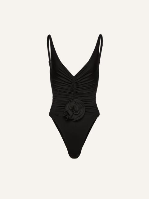MAGDA BUTRYM Ruched flower swimsuit in black