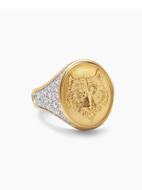 DAVID YURMAN Men's Petrvs Wolf Signet Ring in 18K Yellow Gold - Diamond