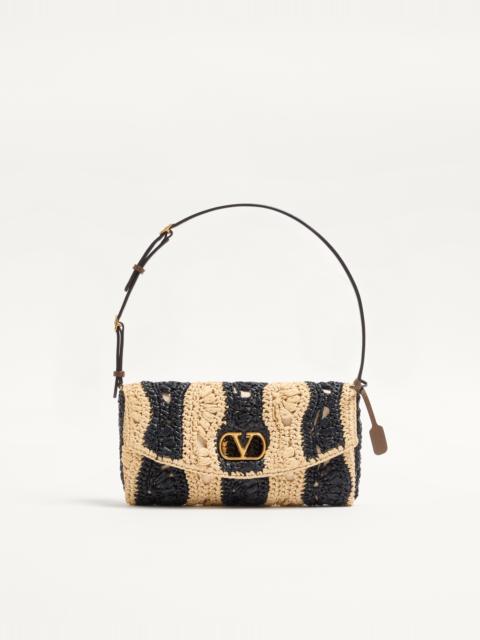 Valentino VALENTINO GARAVANI DEVAIN SMALL SHOULDER BAG IN RAFFIA WITH WAVE PATTERN
