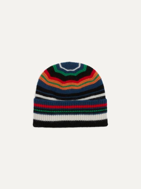 Drake's Red and Orange Multi Stripe Geelongora Purl Stitch Knit Cap