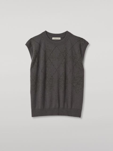 Johnstons of Elgin Clan Mid Grey Argyle Cashmere Tank