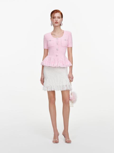 self-portrait Pink Textured Fringe Knit Top