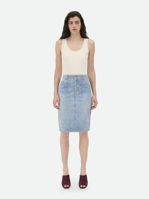 Bottega Veneta Printed Leather Denim Midi Skirt