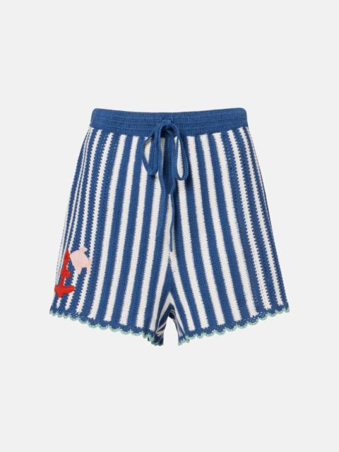 ALÉMAIS Crochet striped cotton shorts