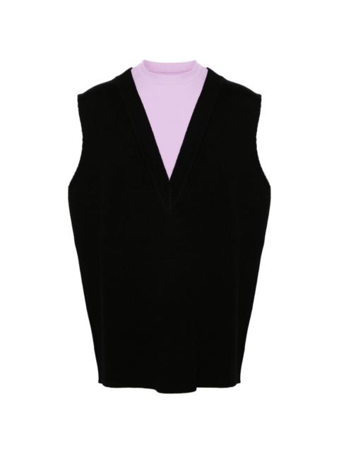 two-tone layered knitted vest
