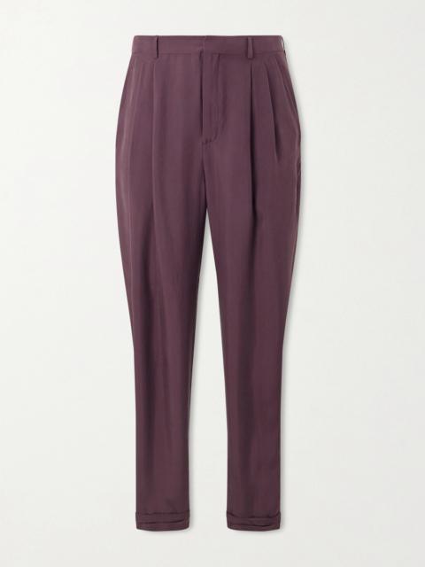 SAINT LAURENT Tapered Belted Pleated Silk Trousers