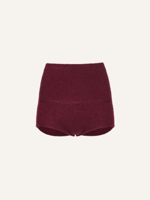 High-waisted mohair knit shorts in burgundy