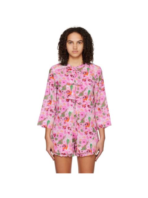 GANNI Pink Open Front Blouse