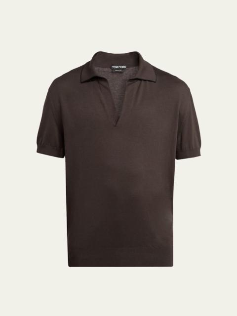 TOM FORD Men's Cotton and Silk Knit Tipped Johnny Collar Polo Shirt