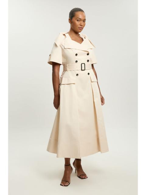 KAREN MILLEN Plus Size Tailored Cotton Trench Belted Full Skirted Midi Dress