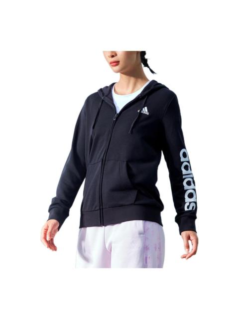 adidas (WMNS) adidas Essentials Logo Full-Zip Hoodie Asia Sizing 'Black White' GL0791