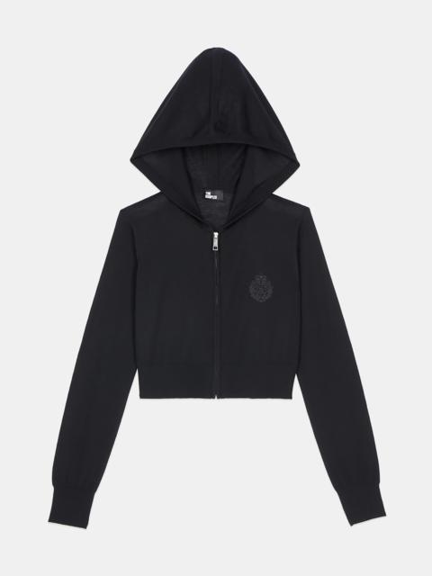 The Kooples BLACK WOOL HOODED CARDIGAN