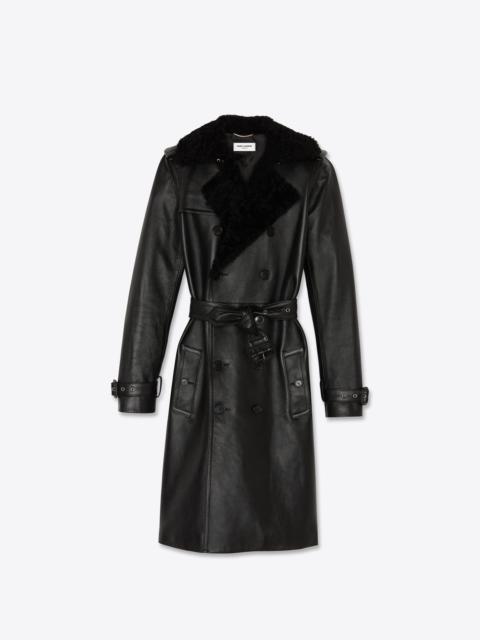 SAINT LAURENT trench coat in grained leather and shearling
