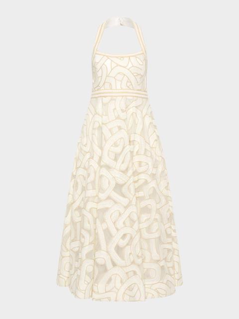 REBECCA VALLANCE Irena Sleeveless A-Line Halter Midi Dress