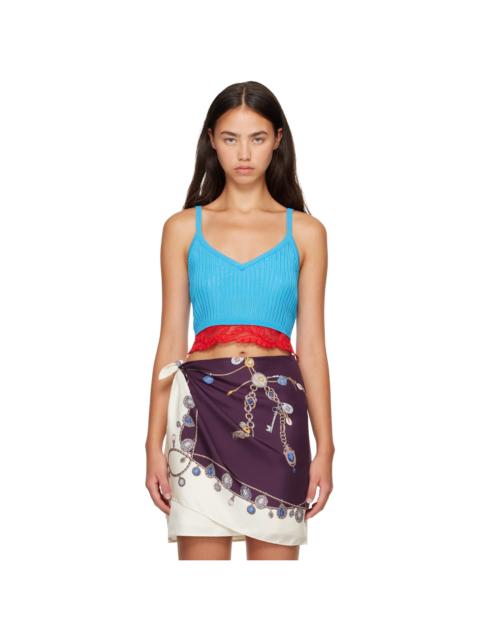 VERSACE Blue Lace-Trim Viscose-Blend Ribbed Knit Tank Top