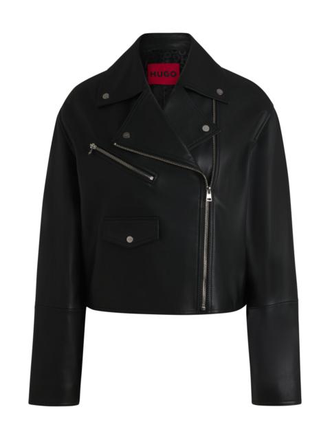 HUGO LEATHER BIKER JACKET WITH ZIPPED SLEEVES