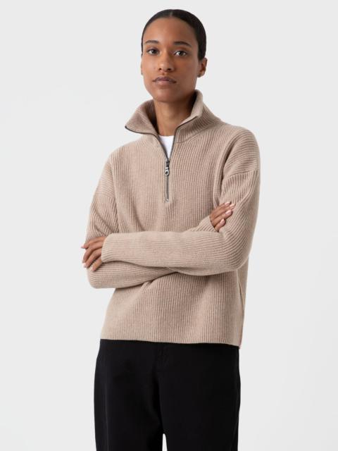 Sunspel Wool Cashmere Rib Zip Neck