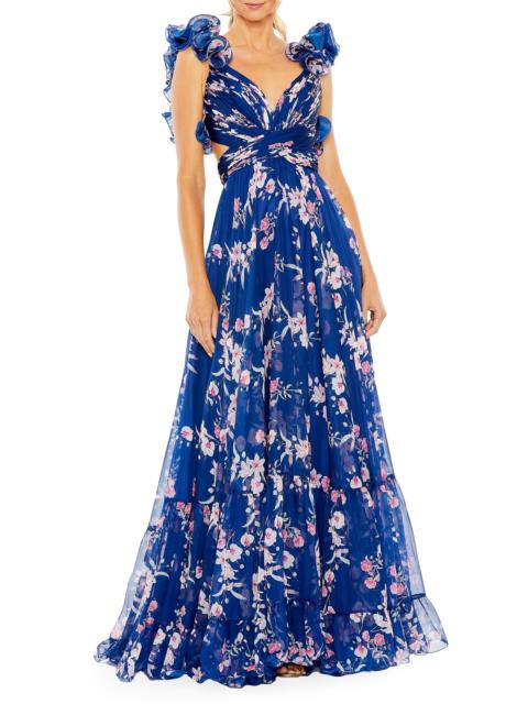 MAC DUGGAL Women's Floral Ruffled Tiered Chiffon Gown - Blue Multi