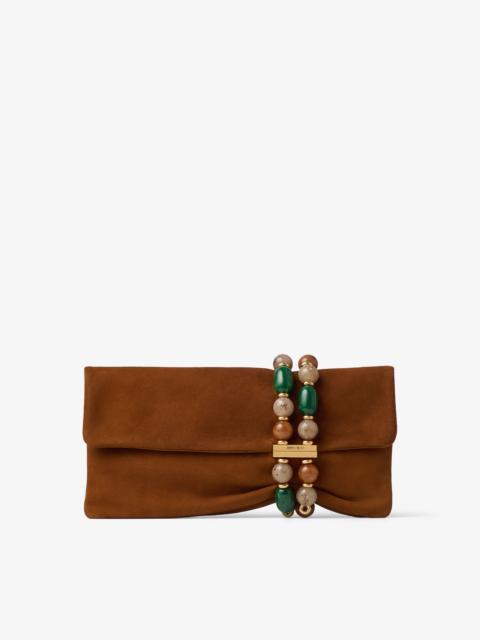 JIMMY CHOO Zandra Tan Suede Clutch Bag with Beaded Bracelet