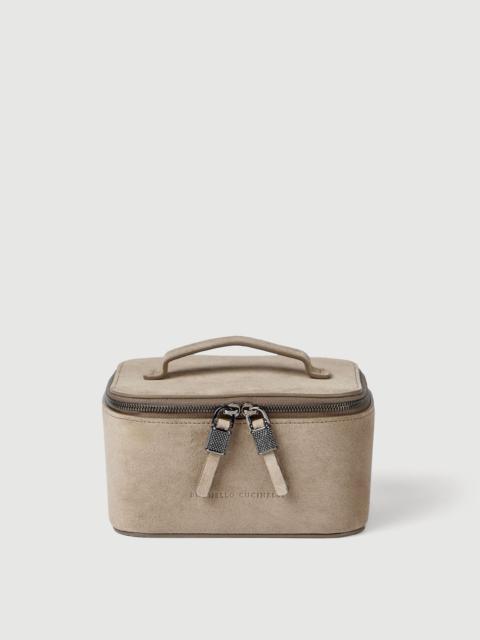 Brunello Cucinelli Suede jewelry box with shiny zipper pull