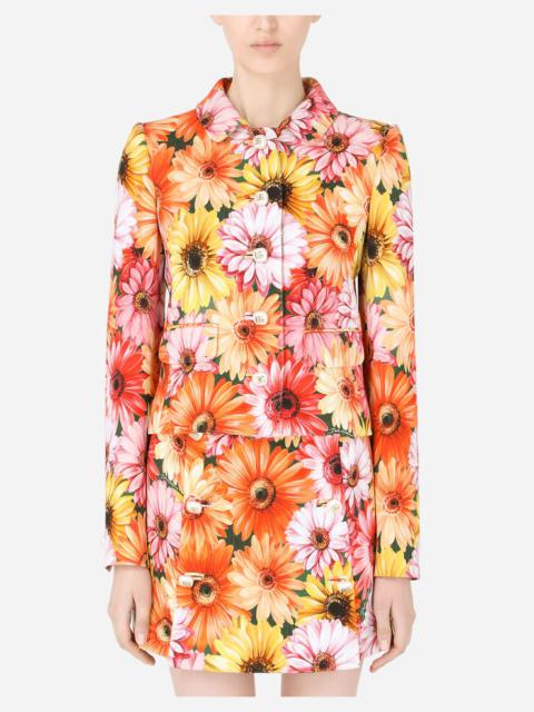 Dolce & Gabbana Cropped cady jacket with gerbera-daisy print and pearl DG buttons