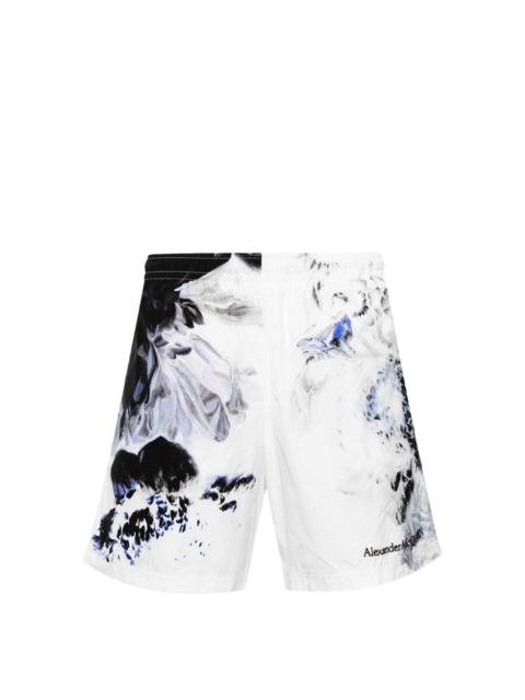 Alexander McQueen logo-embroidered graphic-print swim shorts