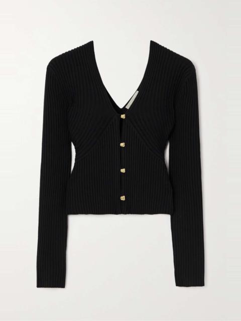 Cropped ribbed wool-blend cardigan