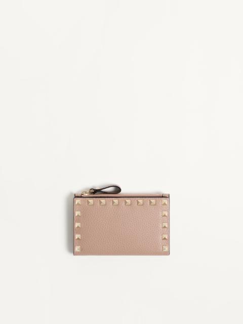 Valentino ROCKSTUD GRAINY CALFSKIN CARDHOLDER WITH ZIPPER