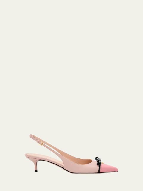 VLOGO Pointed Slingback Leather Kitten Pumps