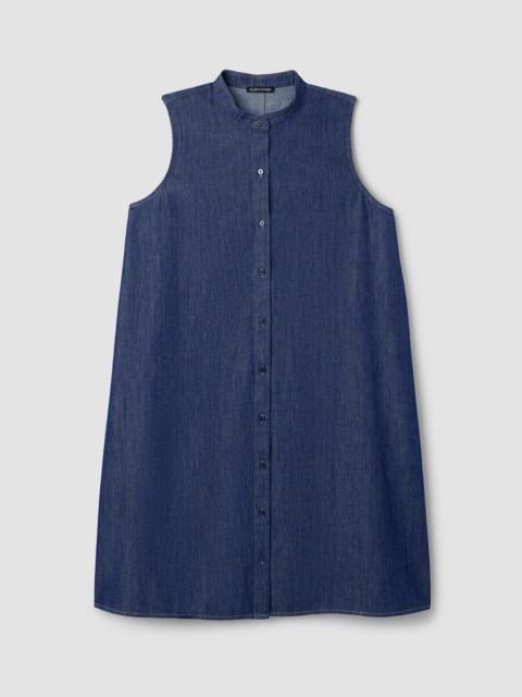 EILEEN FISHER Lightweight Organic Cotton Denim Band Collar Dress