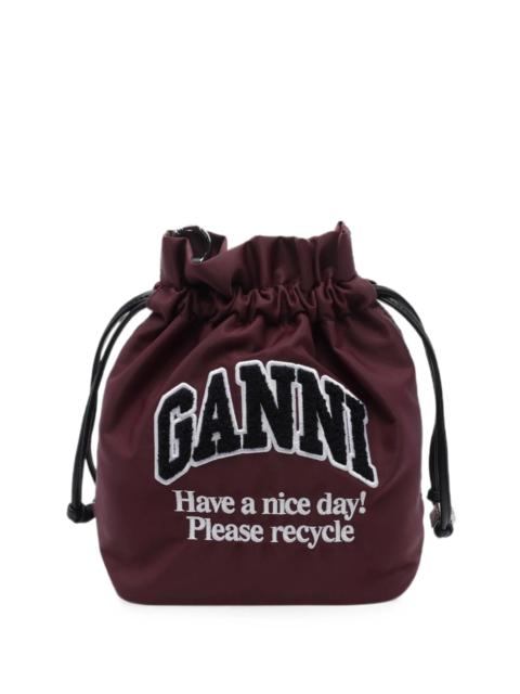 GANNI Ganni Logo-patch Drawstring Bucket Bag