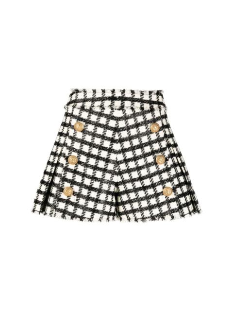 checked button-embellished tweed shorts
