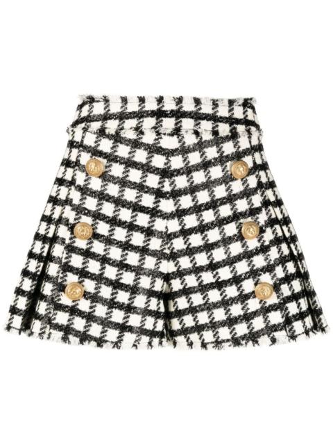 checked button-embellished tweed shorts