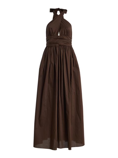 MATTEAU Cotton Keyhole Midi Halter Dress brown