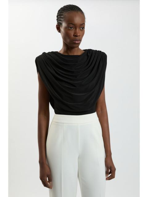 KAREN MILLEN Cowl Neck Strong Shoulder Jersey Bodysuit