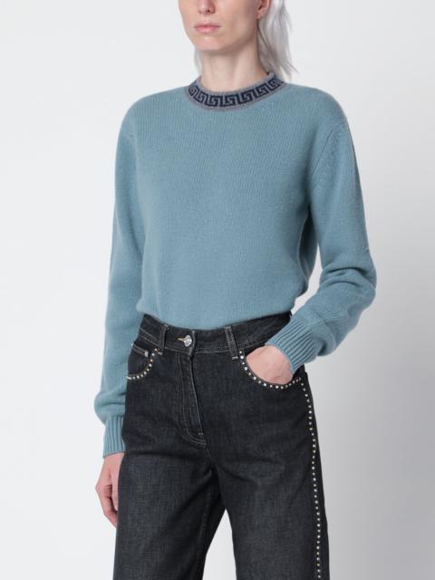 VERSACE Light blue wool and cashmere crewneck sweater