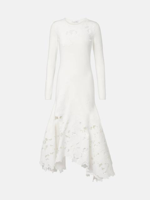 Oscar de la Renta Lace-trimmed asymmetric midi dress