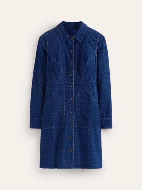 BODEN Flora Cord Shirt Dress-Blue, Diamond Trellis