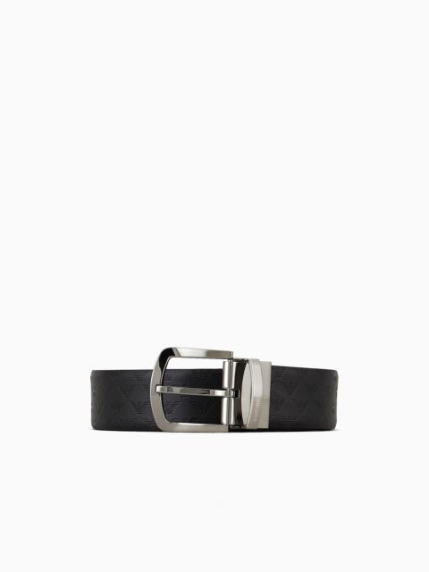 EMPORIO ARMANI Reversible leather belt with all-over monogram