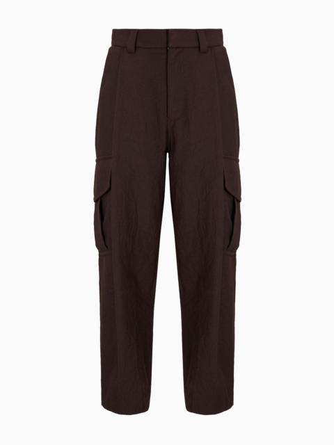 GIORGIO ARMANI Single-pleat, crinkle wool flannel cargo trousers